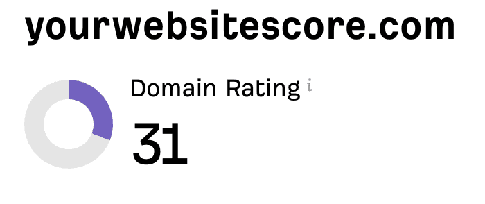 Screenshot of the Ahrefs Website Authority Checker showing a Domain Rating score.
