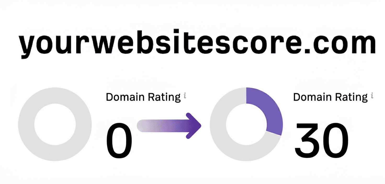Illustration of a Domain Rating score and backlink growth.
